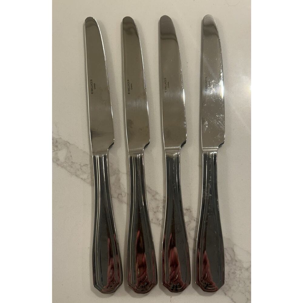 Wallace ARLINGTON Stainless Flatware Set of 3 Dinner Knives 9” Glossy Outline